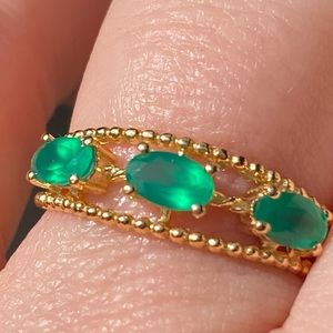 14k yellow gold over 925 Green Onyx Genuine Gemstone Size 7